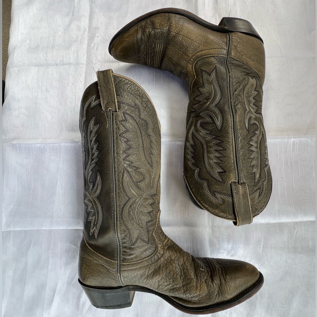 Laredo Vintage Cowboy Boots Tan Distressed Leather Decorative Stitching Mens 10d